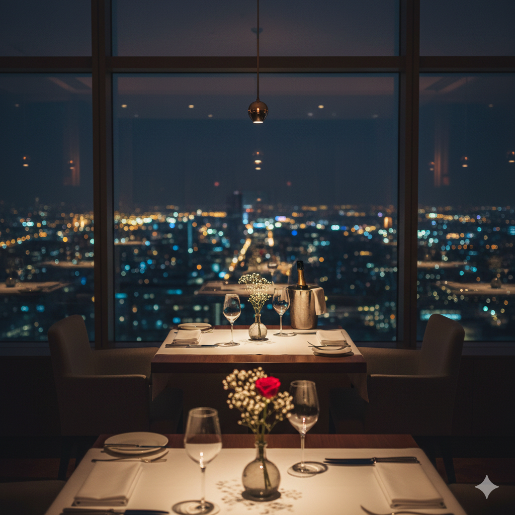 夜景が見えるテーブル席